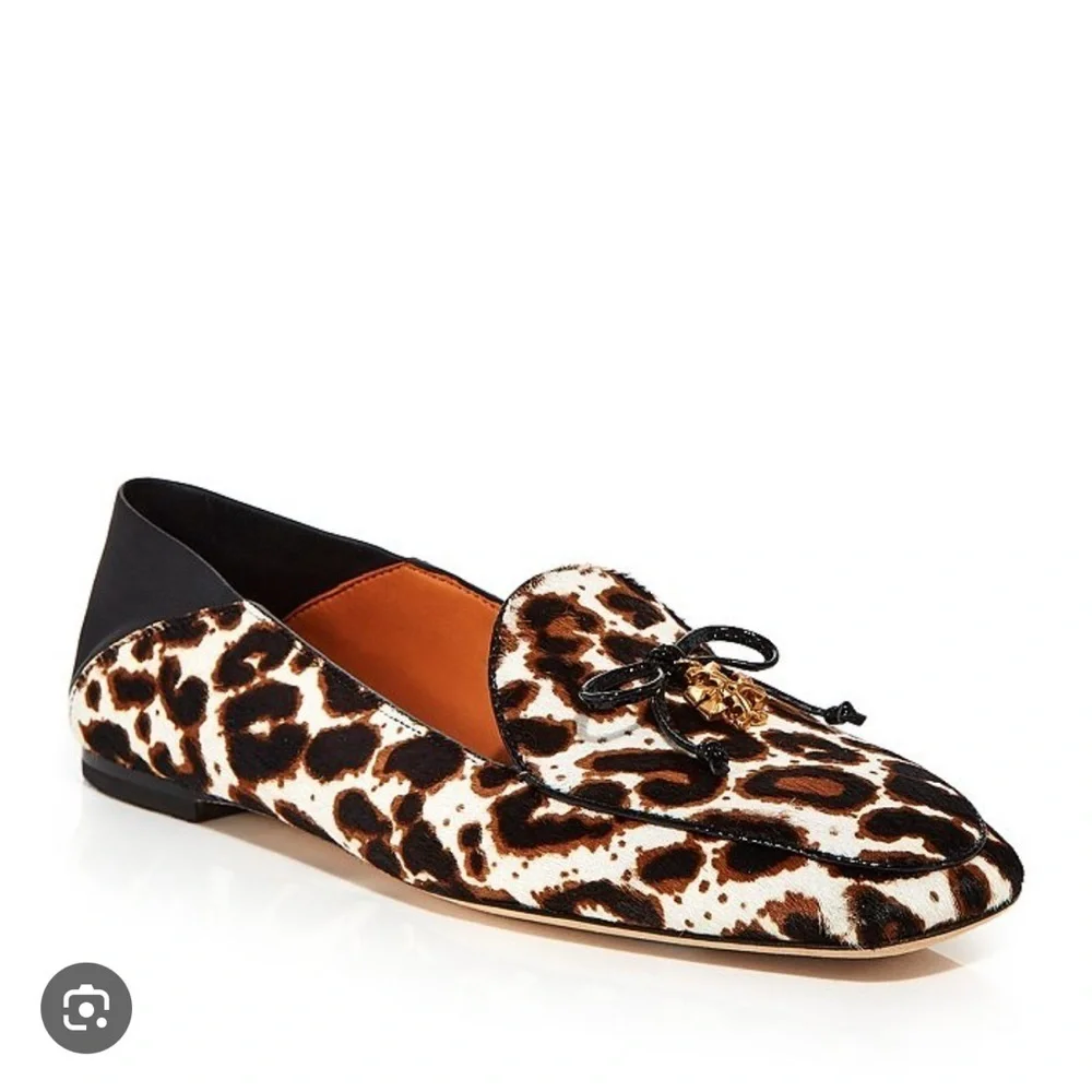 Excellent Condition! TORY BURCH Leopard Print Genuine Calf Hair Loafers/Mules